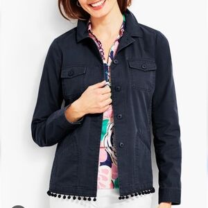Talbots Lg Utility Overcoat Pompoms Pockets Cotton Twill Feminine Jacket Coat